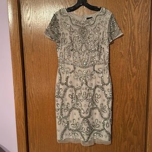 Adrianna Papell Silver Embellished Midi Dress